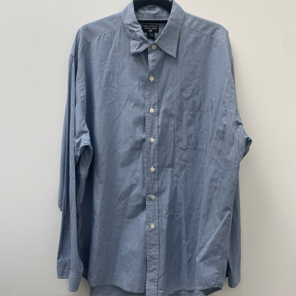 Ralph Lauren Polo Jeans Co 100% Cotton Blue Check Button Up Size Large